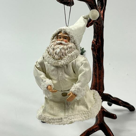 White Fabric Mache Hanging Santa Ornament Rustic Christmas Doll 5.5" Cabincore - Picture 1 of 11